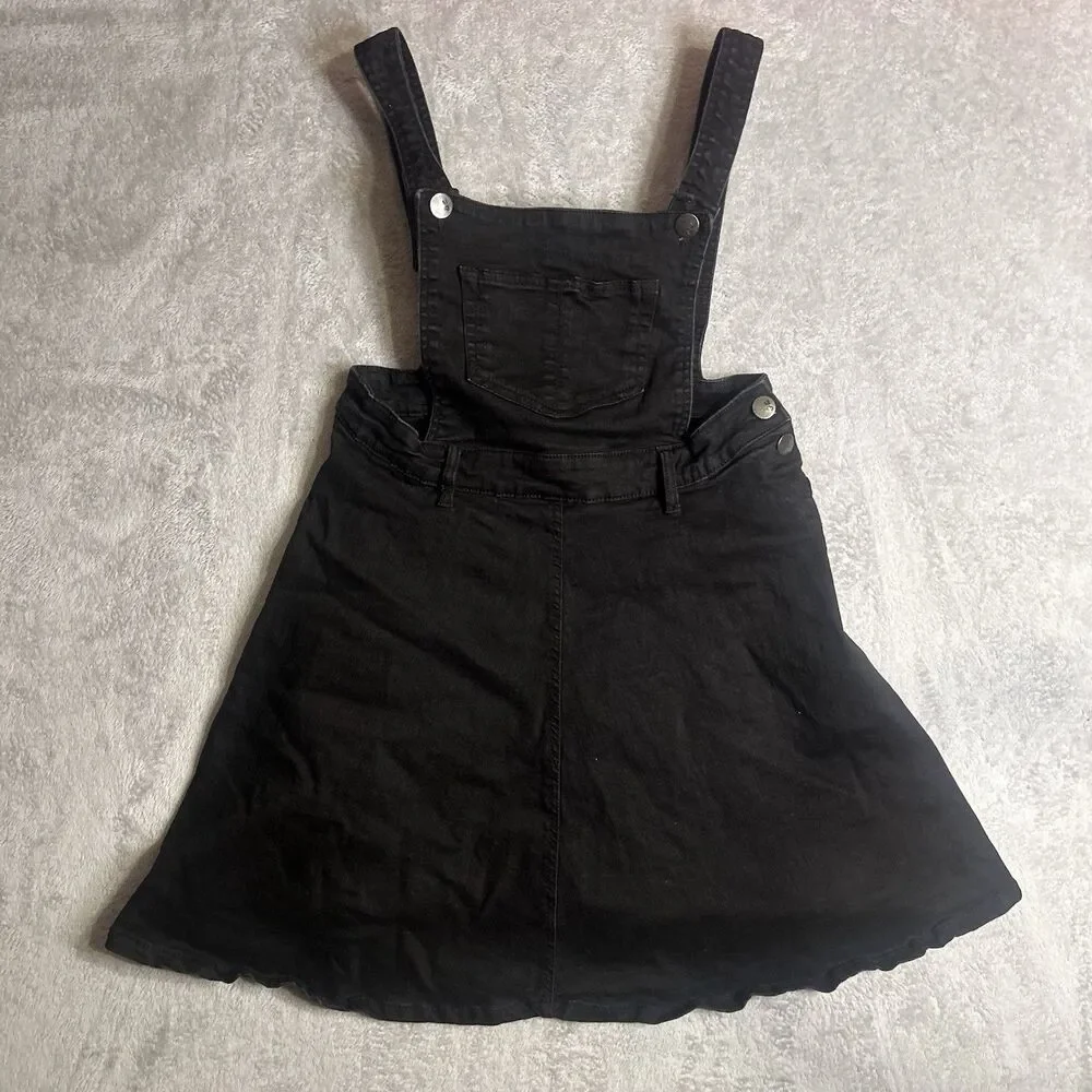 Hell Bunny Dakota Denim Pinafore Dress size large Overalls Skirt Dark Jean Dress - Picture 2 of 9